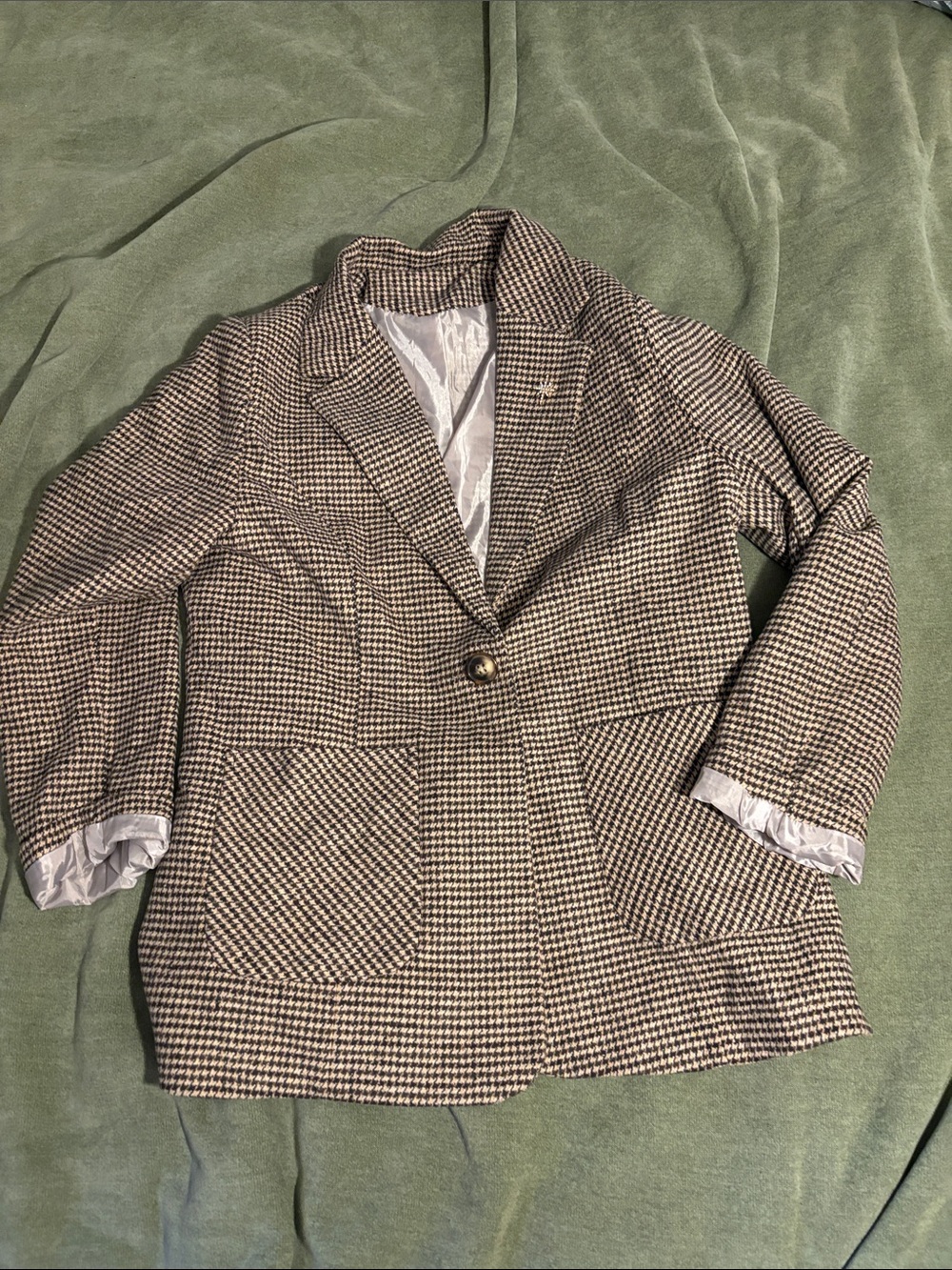 Houndstooth Single-Button Women's Blazer - Brown/Black